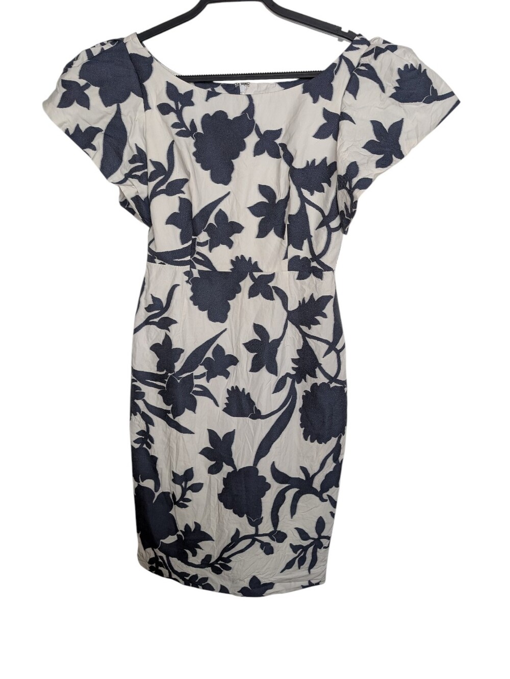 Milly Lillyflower Navy White Floral Flutter Cocktail  Sleeve Sheath Dress Size 6